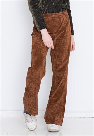 VINTAGE VELVET BROWN HIGH WAIST RETRO TROUSERS