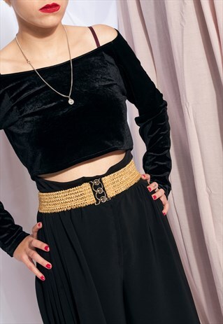 VINTAGE BELT 80S GLAM STRETCHY GOLD WAIST BAND