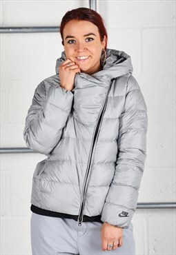 Vintage Nike Puffer Jacket in Grey Padded Rain Coat Medium