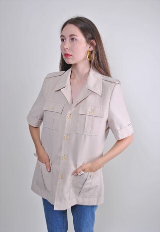 80S VINTAGE BEIGE HERITAGE SHORT SLEEVE BLAZER, SIZE M