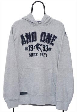 Vintage And One Basketball Spellout Grey Hoodie Mens