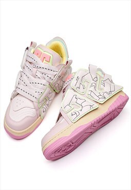 Platform high tops graffiti patch trainers skater shoes pink