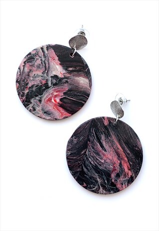 BLACK AND PINK STATEMENT CIRCLE EARRINGS DANGLING STUDS