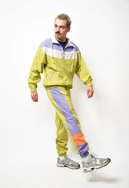 80s vintage tracksuit set men's mustard light olive-yellow