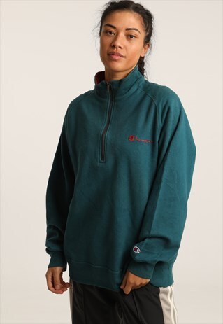 VINTAGE CHAMPION EMBROIDERED SPELL OUT 1/4 ZIP SWEATSHIRT