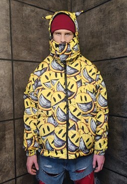 Emoji bomber jacket detachable grunge smiley puffer yellow
