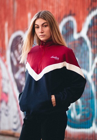 BLUE AND MAROON SWEATSHIRT WITH ZIP