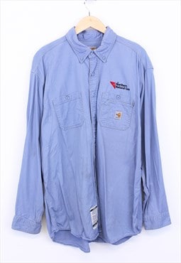 Vintage Carhartt Workwear Shirt Blue Button Up With Logo 90s