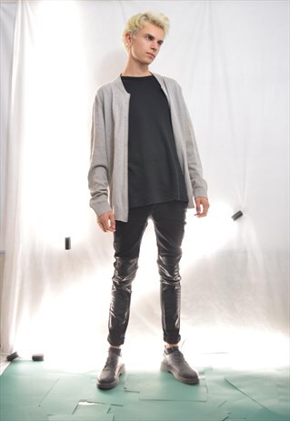 BLACK LEATHER DENIM JEANS