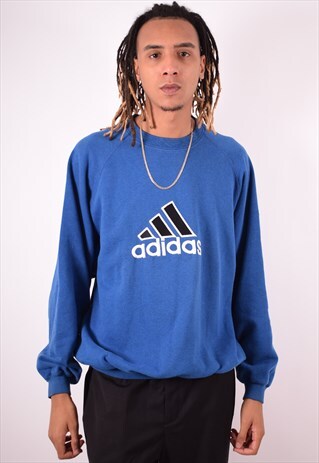 ADIDAS MENS VINTAGE SWEATSHIRT JUMPER XXL BLUE 90S