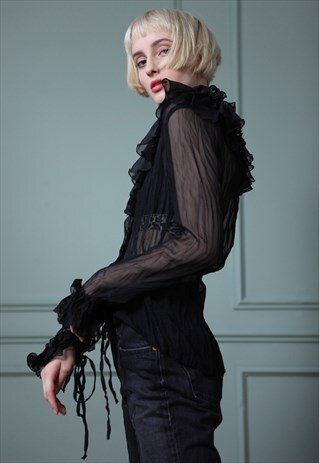VINTAGE Y2K RAVE GOTH PARTY BLOUSE IN BLACK