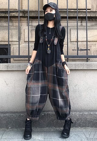 SUMMER KOREAN-STYLE TARTAN OVERALLS