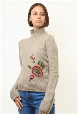 Casual Woolmark Floral Embroidered Sweater Jumper 4117