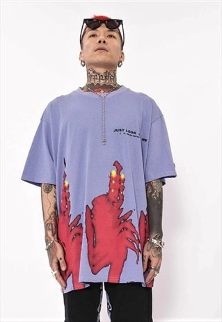 LSD BOYS Y2K SLOGAN TEE GRAFFITI MONSTER T-SHIRT VIOLET