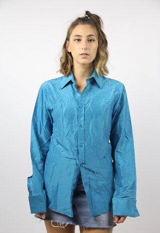 VINTAGE YSL SILKY TURQUOISE SHIRT