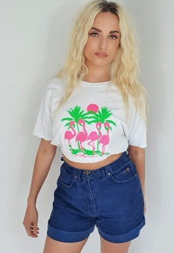 Vintage 90's FOTL Mallorca Flamingo Cropped T Shirt 