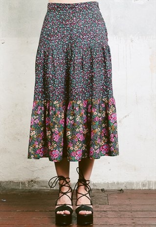 VINTAGE 70S BOHO MIDI PLEATED SKIRT
