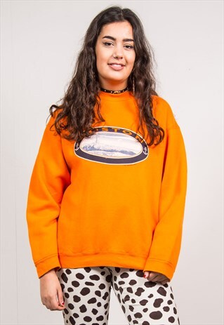 VINTAGE 90'S BRIGHT ORANGE BOSTON PRINT SWEATSHIRT