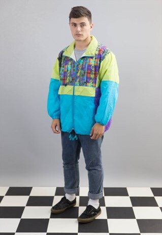 WINDBREAKER ABSTRACT PRINT PURPLE LIME BLUE