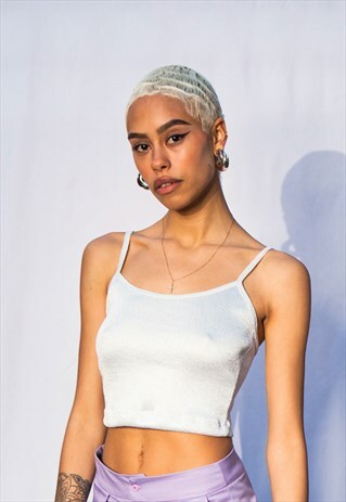SPAGHETTI STRAP CROP TOP WITH SCOOP NECK IN SILVER-BLUE NET