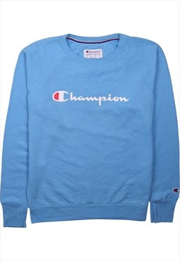 Vintage 90's Champion Sweatshirt Spellout Crew Neck Blue