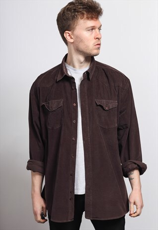 VINTAGE CORDUROY CORD SHIRT BROWN