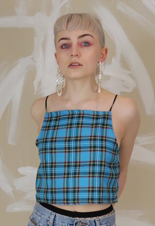 CROP TOP IN BLUE TARTAN