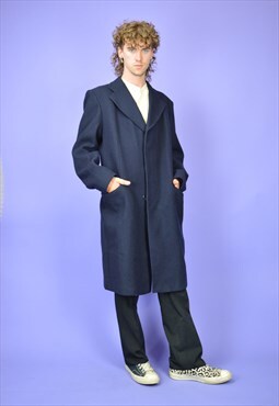  Vintage dark blue classic 80's wool coat
