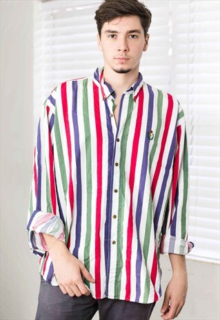 VINTAGE CHAPS RALPH LAUREN SHIRT REGATTA STRIPED 90S XL 10.2