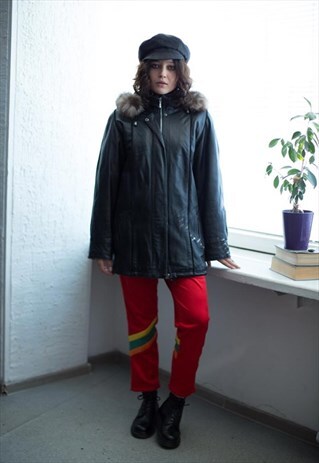 VINTAGE 90'S LEATHER HOODED PARKA