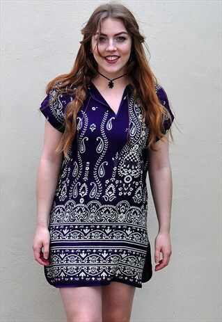 VINTAGE PURPLE PATTERNED FESTIVAL KAFTAN SUMMER DRESS
