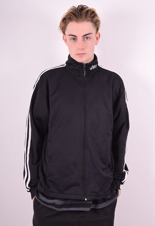 ASICS MENS VINTAGE TRACKSUIT TOP JACKET SMALL BLACK 90'S