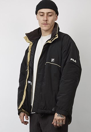 VINTAGE 90'S FILA BLACK / BEIGE PIPED PADDED SPORTS JACKET