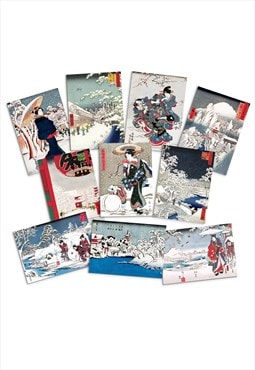 Japanese Ukiyo-e Art Greeting Cards Set of 10 Christmas Xmas
