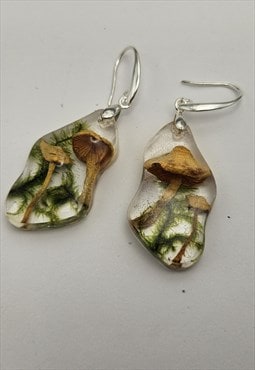 Handmade dried mushrooms crystal  earrings