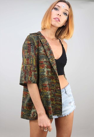 VINTAGE 80S 90S OVERSIZED SHORT SLEEVE PATTERNED SHIRT