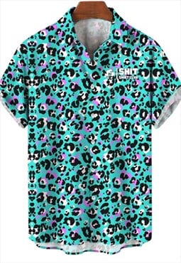 Turquoise tempest leopard print shirt