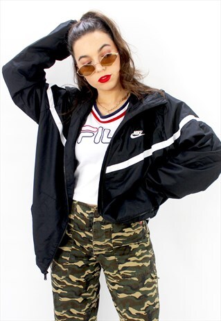 90'S RETRO BLACK & WHITE OVERSIZED HOODED TRACK JACKET