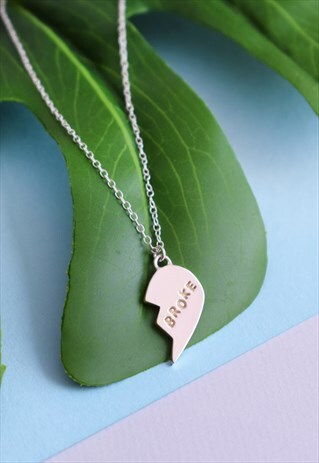 SILVER HALF HEART BROKE NECKLACE HANDMADE