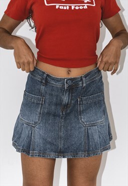 Vintage Pleated Denim Skirt