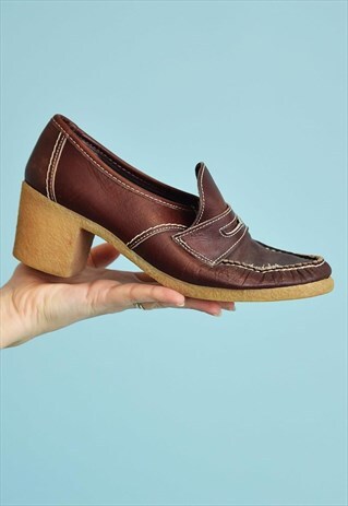 70'S RETRO MINIMALIST SCANDI REAL LEATHER PUMPS