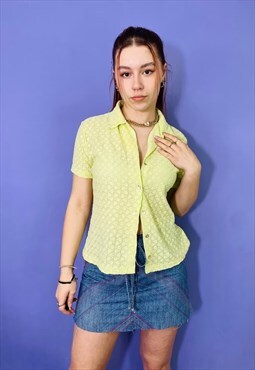 Vintage 90s Y2K Yellow Pattern Button Up Top