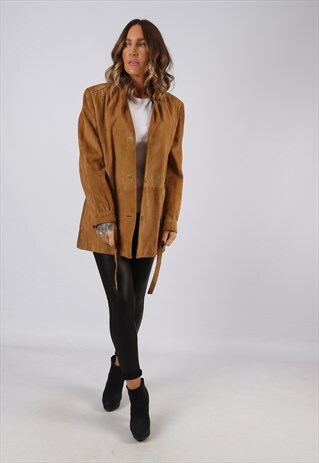 SUEDE LEATHER FITTED JACKET SHORT MID VINTAGE UK 14 (GJCE)