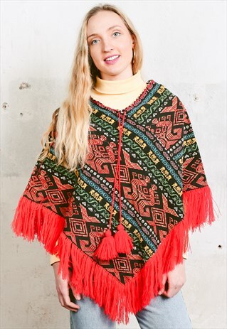 VINTAGE 90S ETHNIC PRINT PONCHO