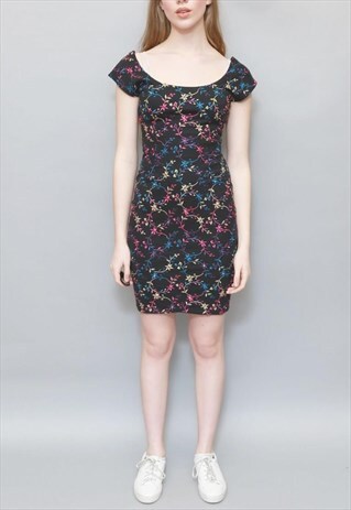 VINTAGE 1990'S 'SIMULTANEOUS' BLACK FLORAL MINI DRESS