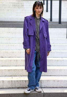 Vintage Y2K Single Breasted Trench Coat in Purple Small 