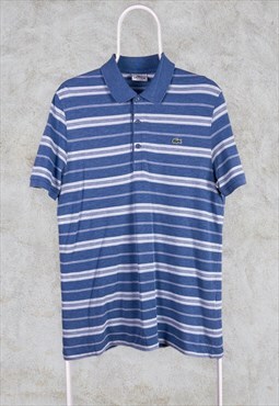 Vintage Lacoste Blue Striped Polo Shirt Medium