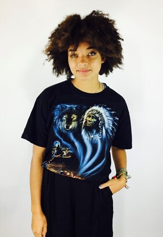 VINTAGE BLACK WOLF PRINT T SHIRT