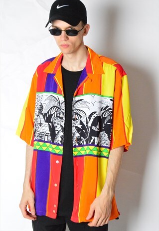 VOTUM VINTAGE 90S COLOURFUL STRIPED GRAPHIC SHIRT
