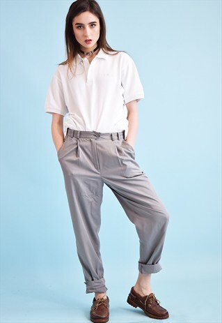 80'S RETRO CLASSY OVERSIZED REGULAR WAIST GREY TROUSERS